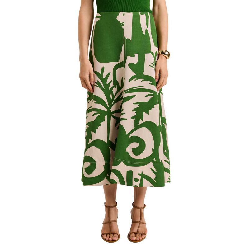 Veronika Maine Tropical Shadow Viscose Linen Midi Skirt image number 0